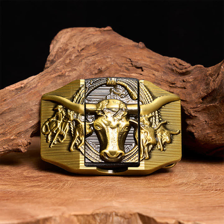 Men's DIY Golden Domineering Bull Leather Belt with Hidden Lighter - Longhorn Bull - Without Belt - Not Included Belt - image 0