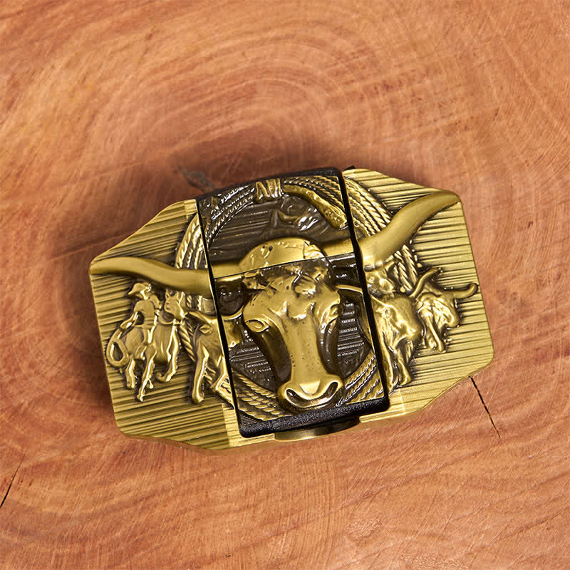 Men's DIY Golden Domineering Bull Leather Belt with Hidden Lighter - image 3