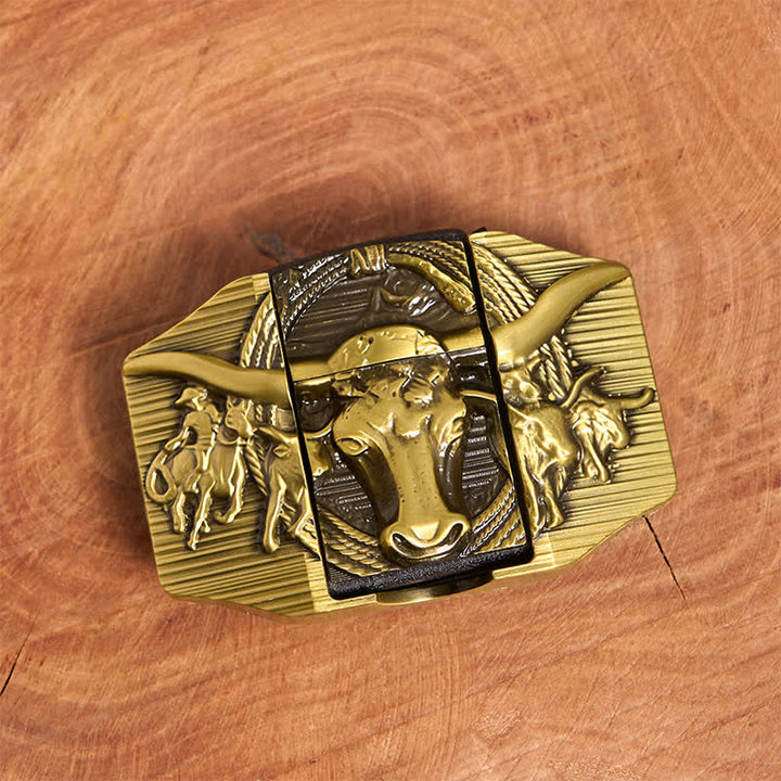 Men's DIY Golden Domineering Bull Leather Belt with Hidden Lighter - image 3