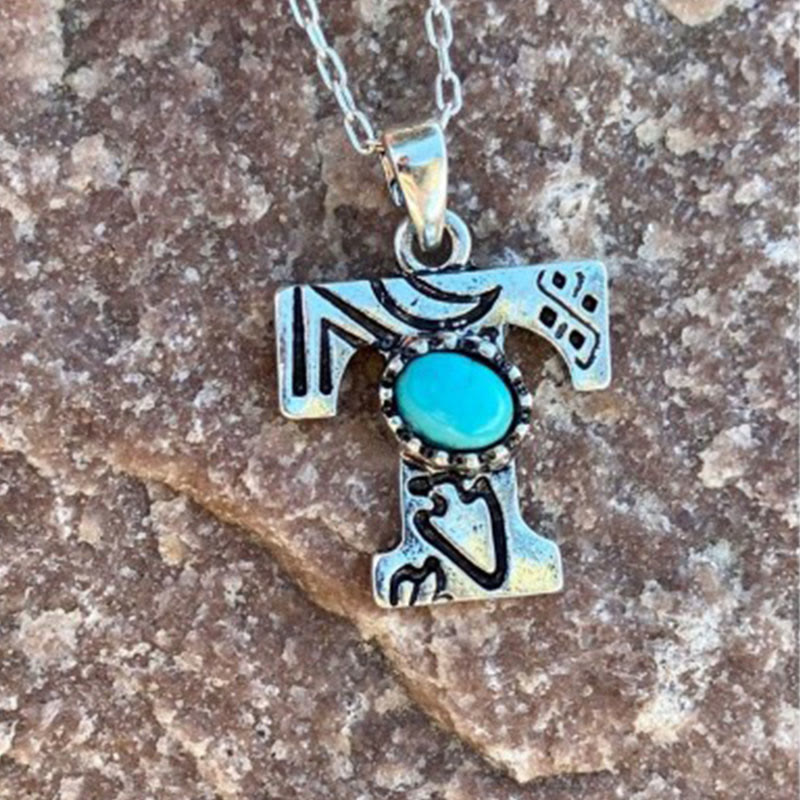 Retro Turquoise Unisex Letter Metal Necklace - T - image 16