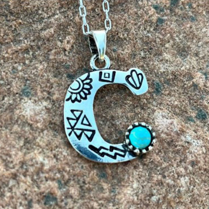 Retro Turquoise Unisex Letter Metal Necklace - C - image 4