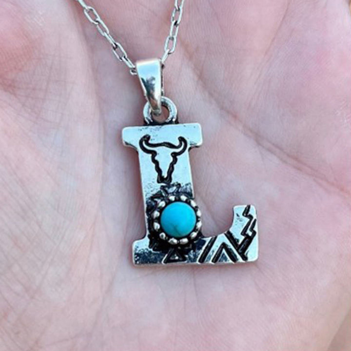 Retro Turquoise Unisex Letter Metal Necklace - L - image 10
