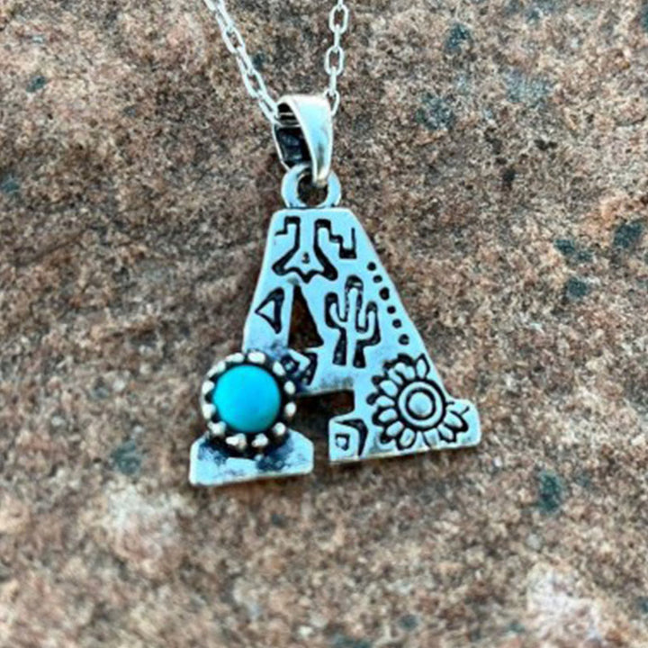 Retro Turquoise Unisex Letter Metal Necklace - A - image 2