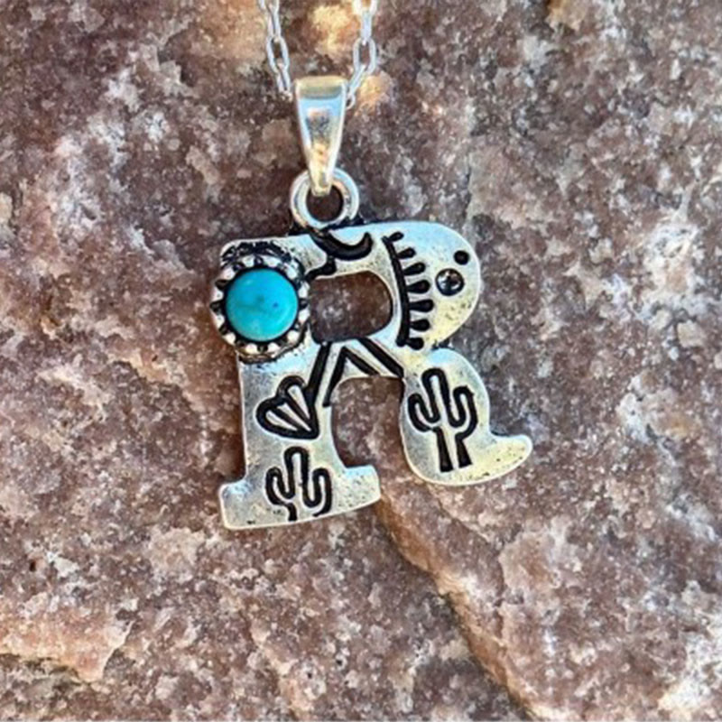 Retro Turquoise Unisex Letter Metal Necklace - R - image 14
