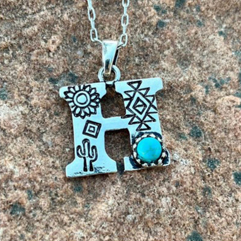 Retro Turquoise Unisex Letter Metal Necklace - H - image 7