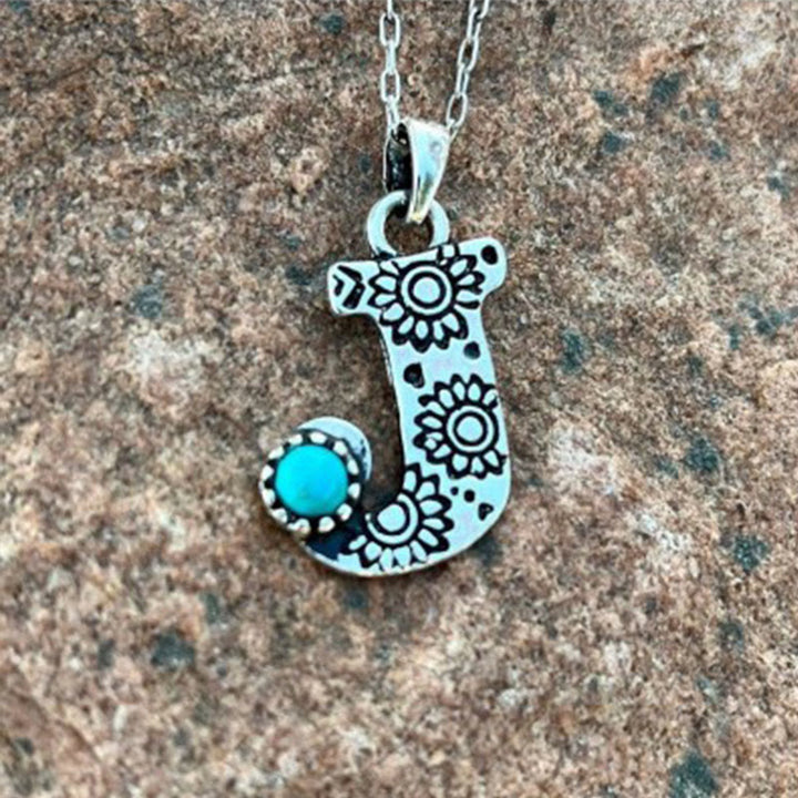 Retro Turquoise Unisex Letter Metal Necklace - J - image 8