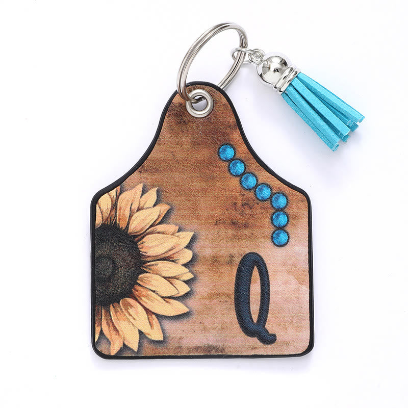 Western Style Sunflower&Letter Tassel Leather Keychain - Q - image 18
