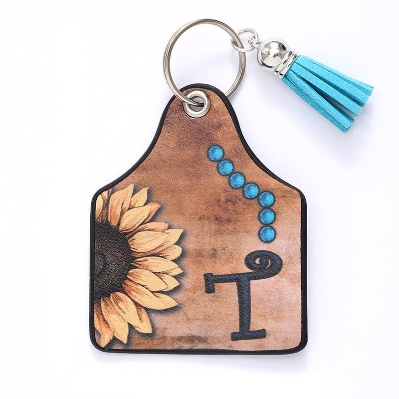 Western Style Sunflower&Letter Tassel Leather Keychain - T - image 21