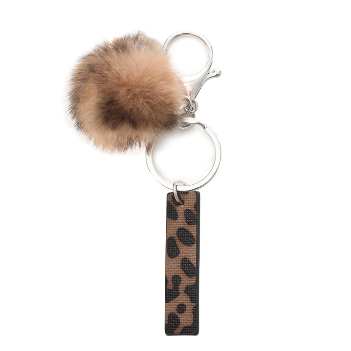 Western Style Leopard Print Letter Leather Keychain With Plush Ball - I - image 10