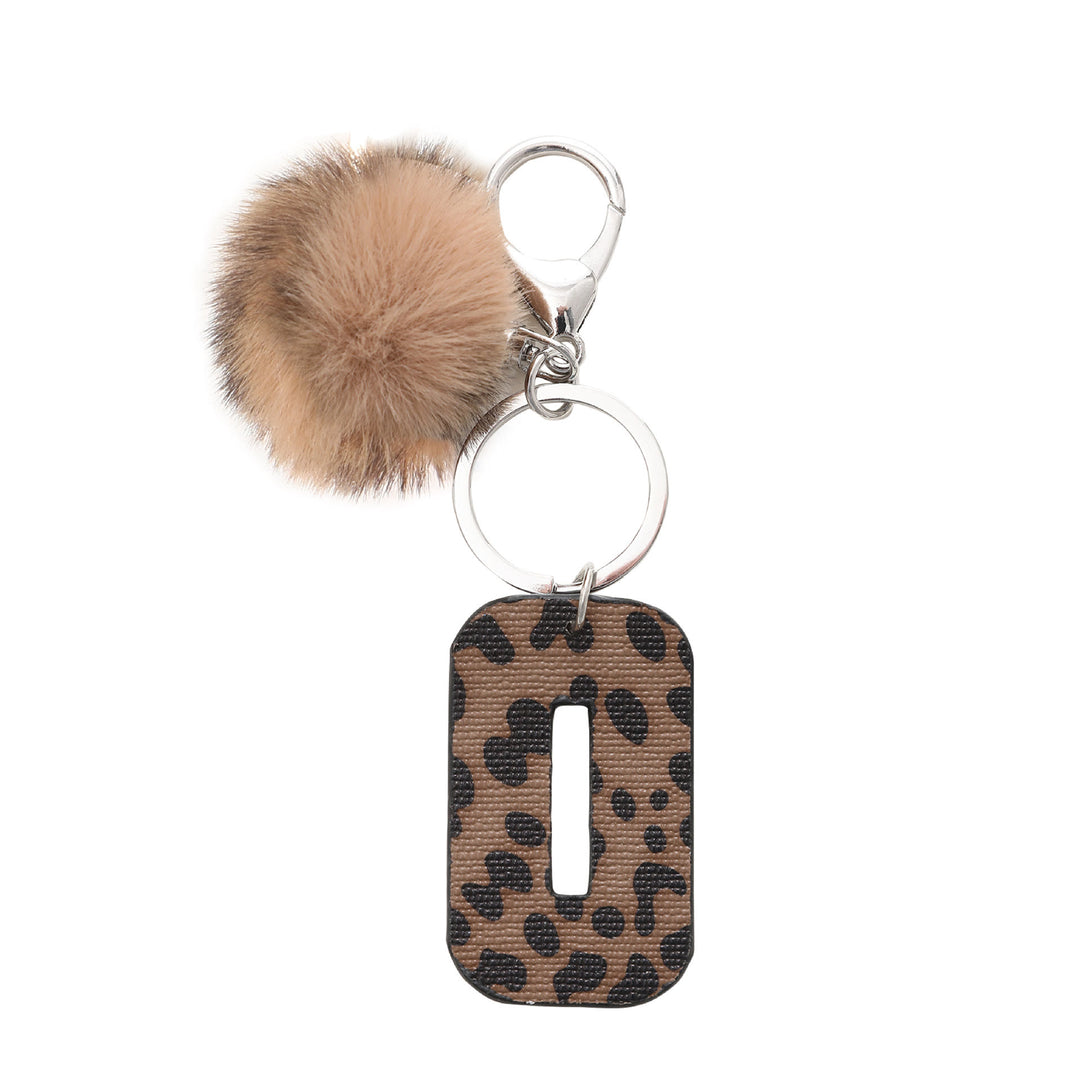Western Style Leopard Print Letter Leather Keychain With Plush Ball - O - image 16