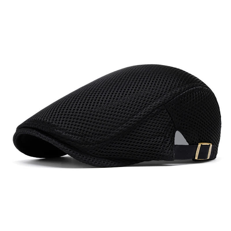 Solid Color Summer Mesh Flat Top Beret Hat - Black - Adjustable (22"-23 5/8") - image 2