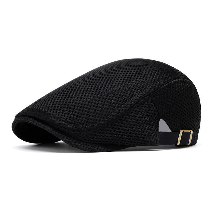 Solid Color Summer Mesh Flat Top Beret Hat - Black - Adjustable (22"-23 5/8") - image 2
