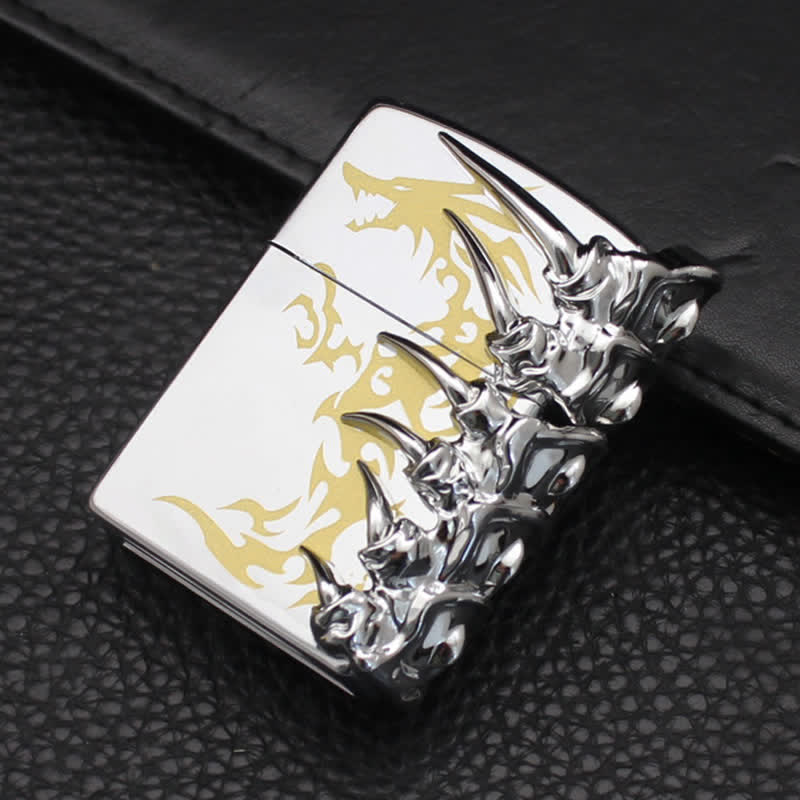 Stereoscopic Dragon Backbone Relief Refillable Butane Lighter - Silver - image 8