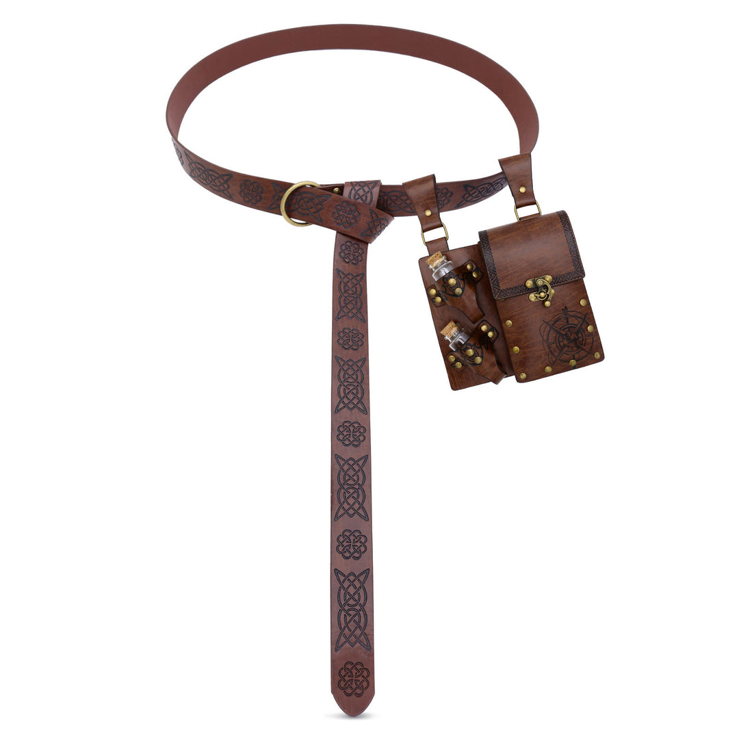 Retro Halloween Cosplay Accessory Alchemy Bottle Viking Belt - Belt with Bag&Bottle - Brown - image 7