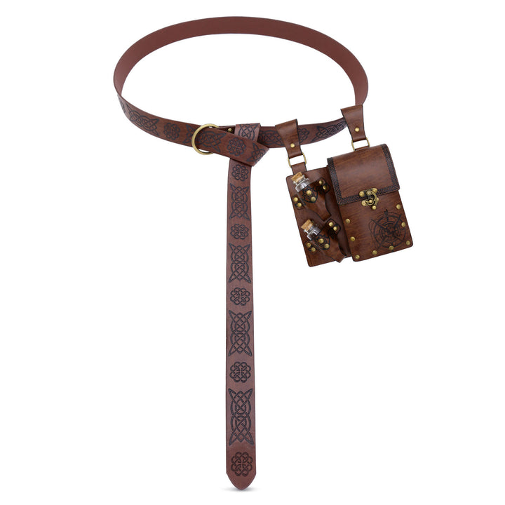 Retro Halloween Cosplay Accessory Alchemy Bottle Viking Belt - Belt with Bag&Bottle - Brown - image 7