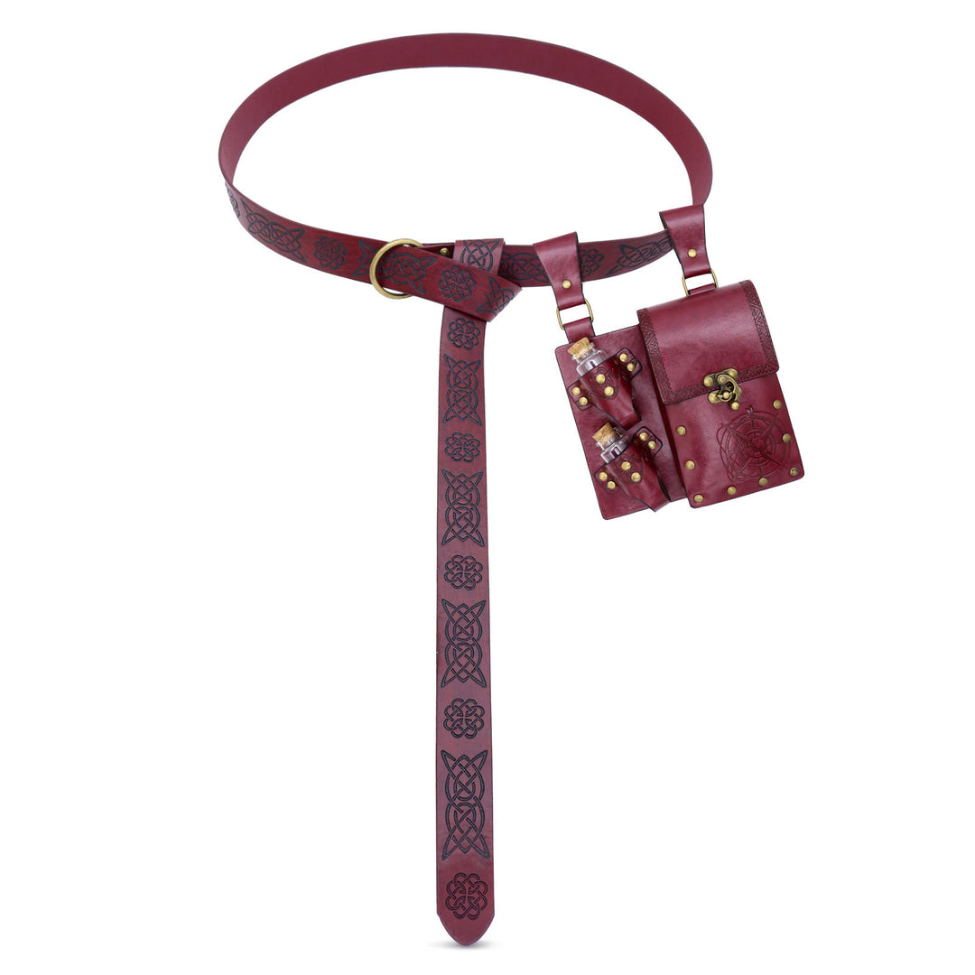 Retro Halloween Cosplay Accessory Alchemy Bottle Viking Belt - Belt with Bag&Bottle - Red - image 8