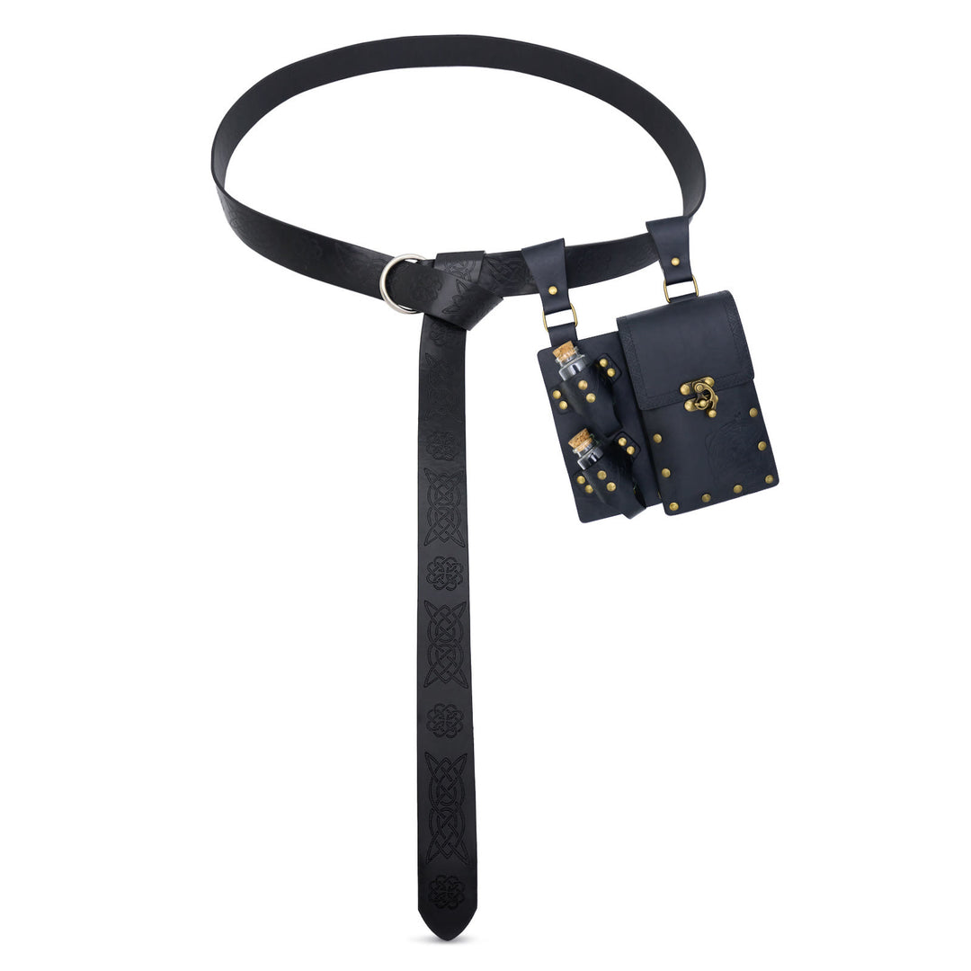 Retro Halloween Cosplay Accessory Alchemy Bottle Viking Belt - Belt with Bag&Bottle - Black - image 1