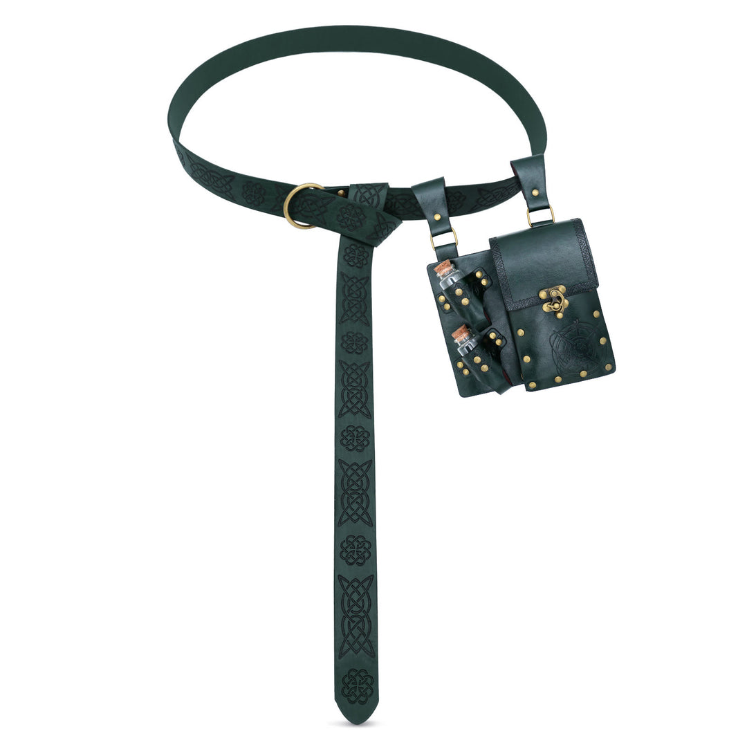 Retro Halloween Cosplay Accessory Alchemy Bottle Viking Belt - Belt with Bag&Bottle - Green - image 9