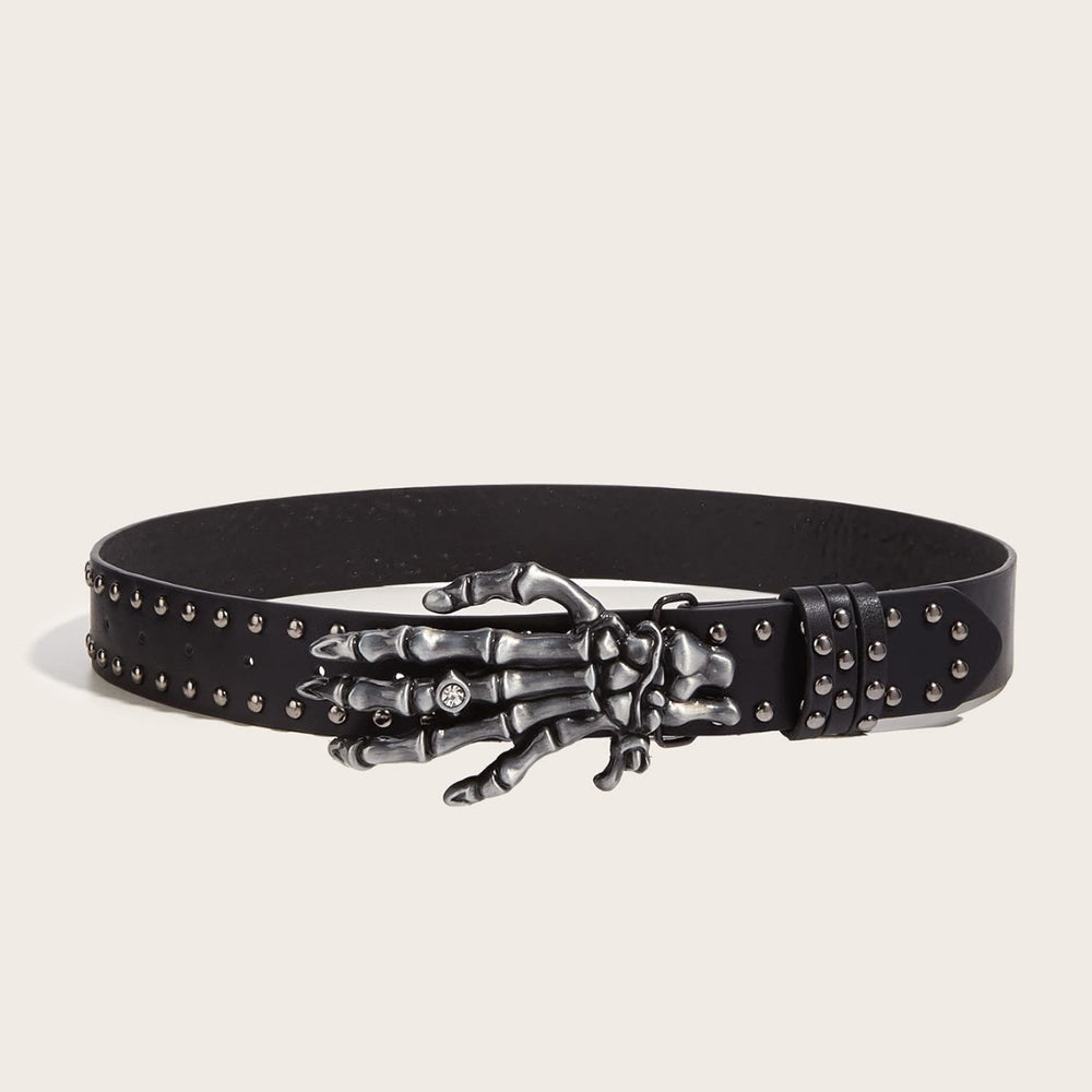 Halloween Punk Black Skeleton Hand Rivet Belt - Black - image 1