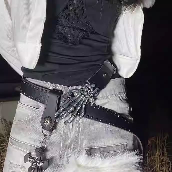 Halloween Punk Black Skeleton Hand Rivet Belt - image 0