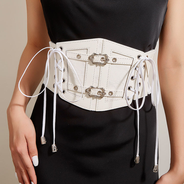 Retro Lace Strap With Metal Buckle Women's Corset Belt - White - image 1