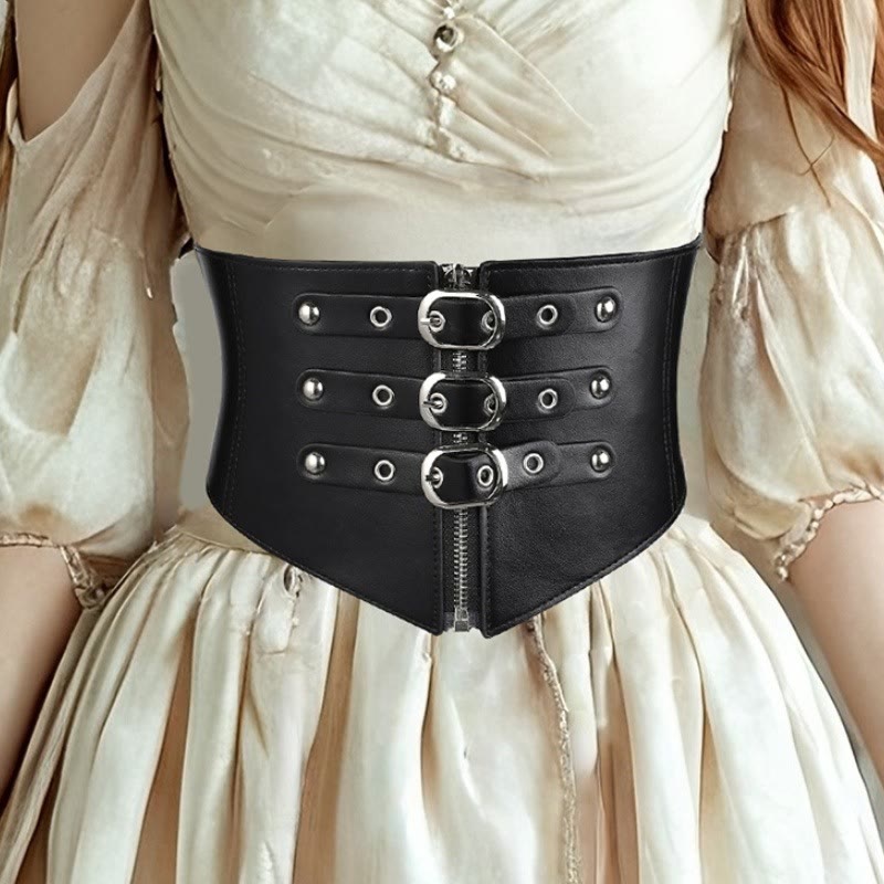 Black Needle Buckle Zipper Women's Elastic Corset Belt - image 0