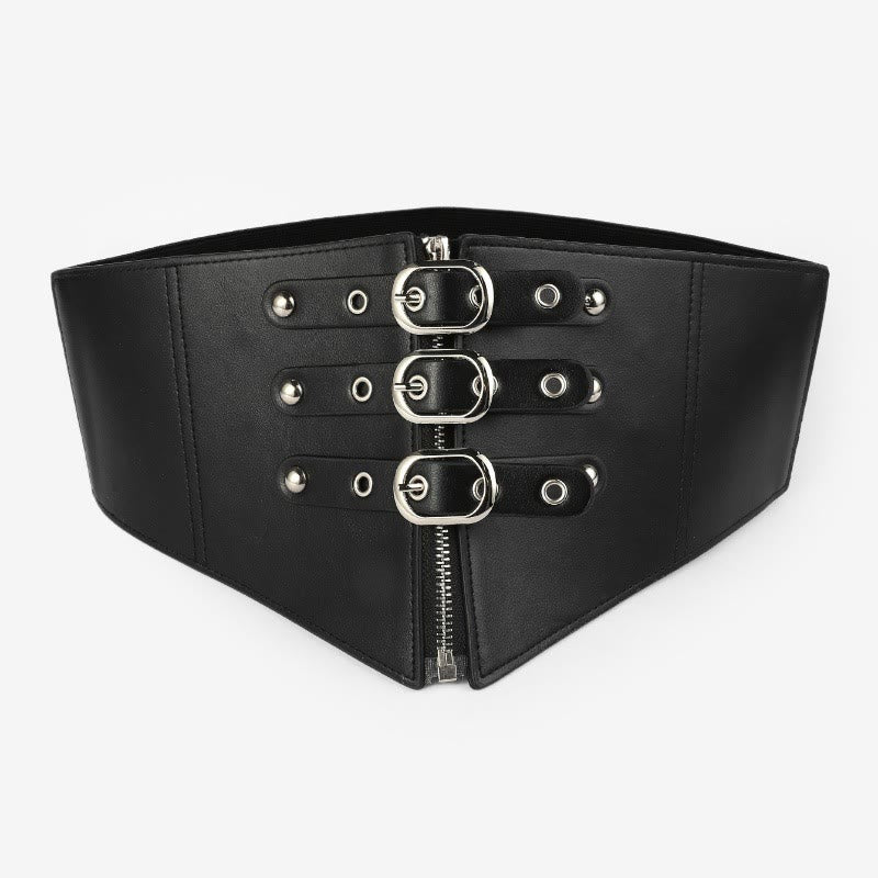 Black Needle Buckle Zipper Women's Elastic Corset Belt - Black - image 1