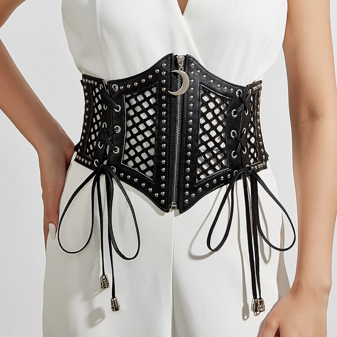 Black Fashion Strap Zipper Mesh Women's Corset Belt - Black - image 0
