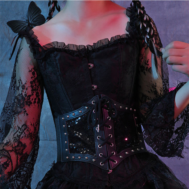 Black Style Lace Strap Women's Elastic Corset Belt - image 0