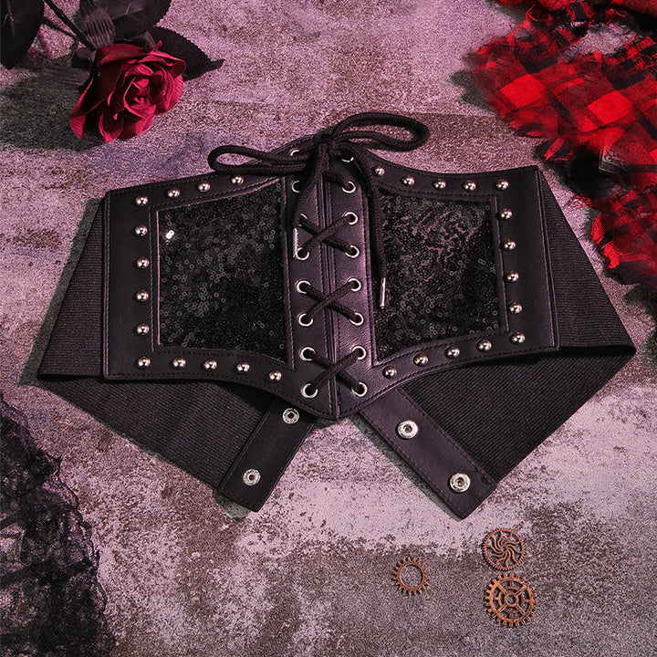 Black Style Lace Strap Women's Elastic Corset Belt - Black - image 2