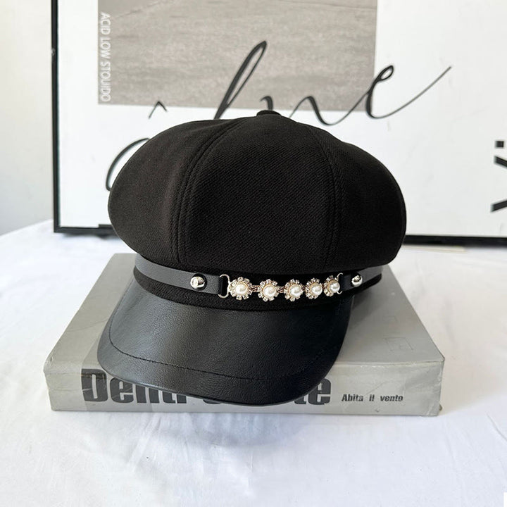 Pearl Sunflower Metal Buckle Women's Winter Beret - Black - Adjustable (21 1/4"-22 7/8") - image 3