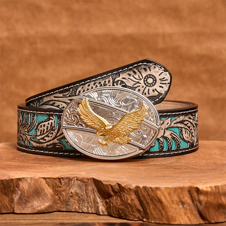 Men's DIY Gold & Silver Eagle Hidden Folding Knife Leather Belt - image 9