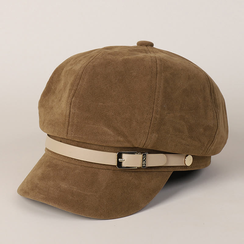 Fashion Solid-Color Winter Women's Beret Hat With Buckle - Camel - M (22"-22 7/8") - image 0