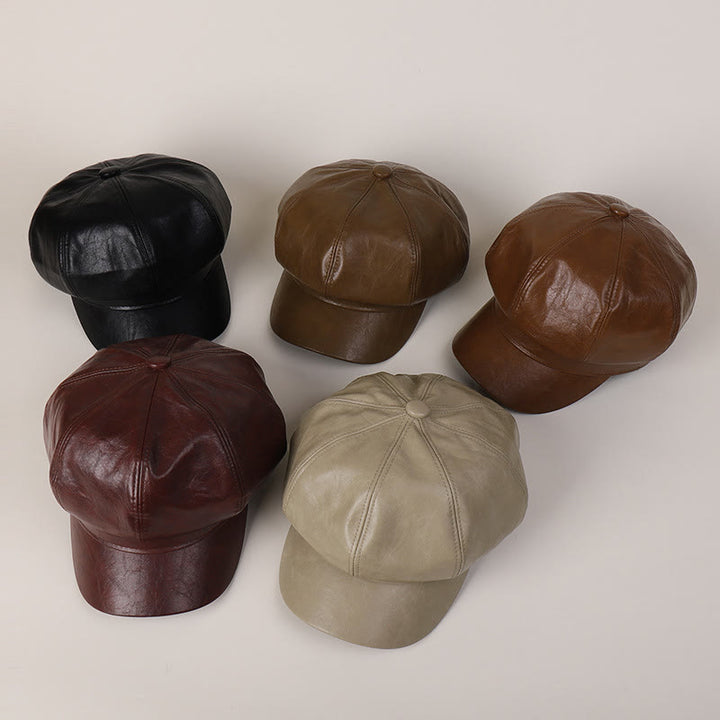 Women's Winter Retro Leather Beret Hat - image 3