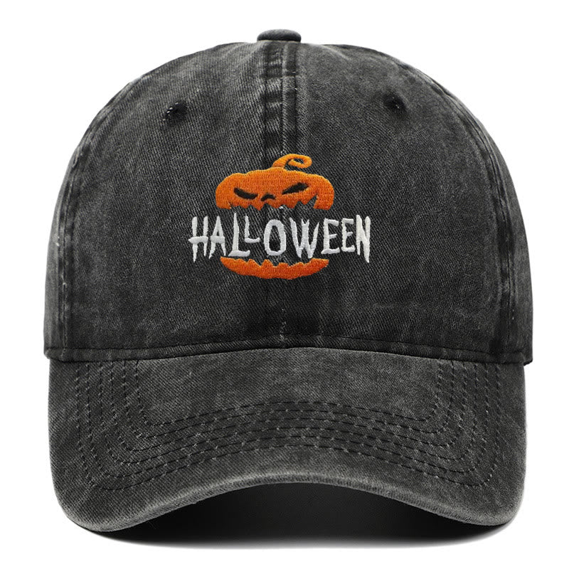 Halloween Horror Pumpkin Embroidered Baseball Cap Hat - Black - M（22"-22 7/8"） - image 1
