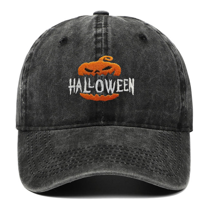 Halloween Horror Pumpkin Embroidered Baseball Cap Hat - Black - M（22"-22 7/8"） - image 1