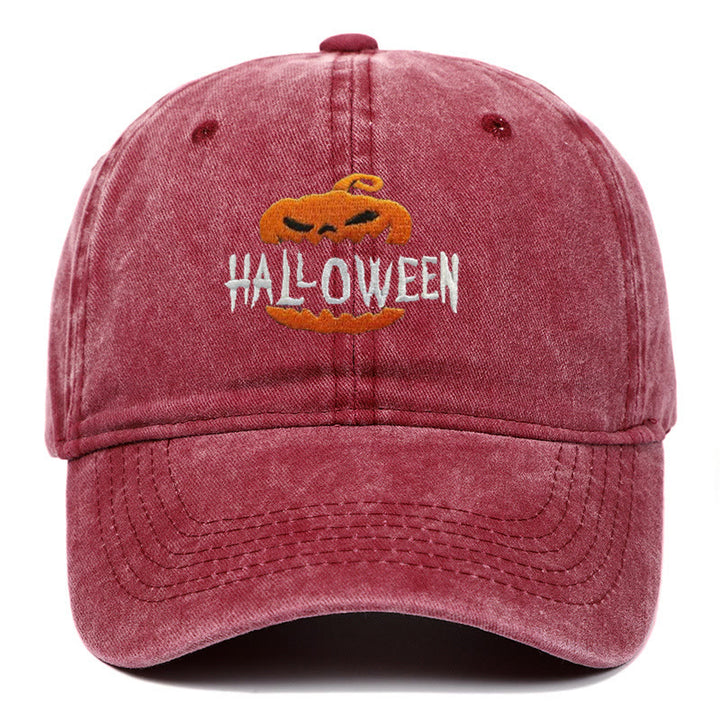 Halloween Horror Pumpkin Embroidered Baseball Cap Hat - Wine - M（22"-22 7/8"） - image 6