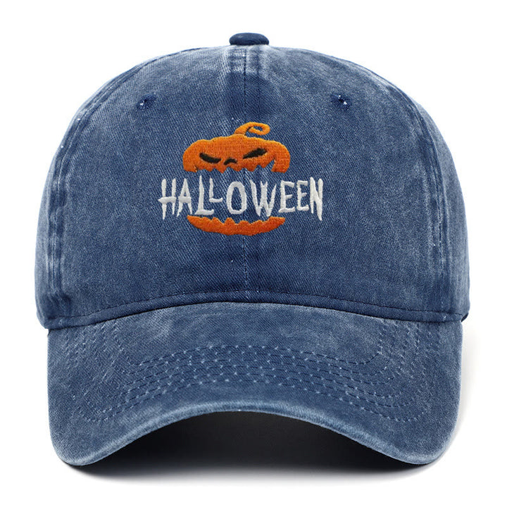 Halloween Horror Pumpkin Embroidered Baseball Cap Hat - Blue - M（22"-22 7/8"） - image 5