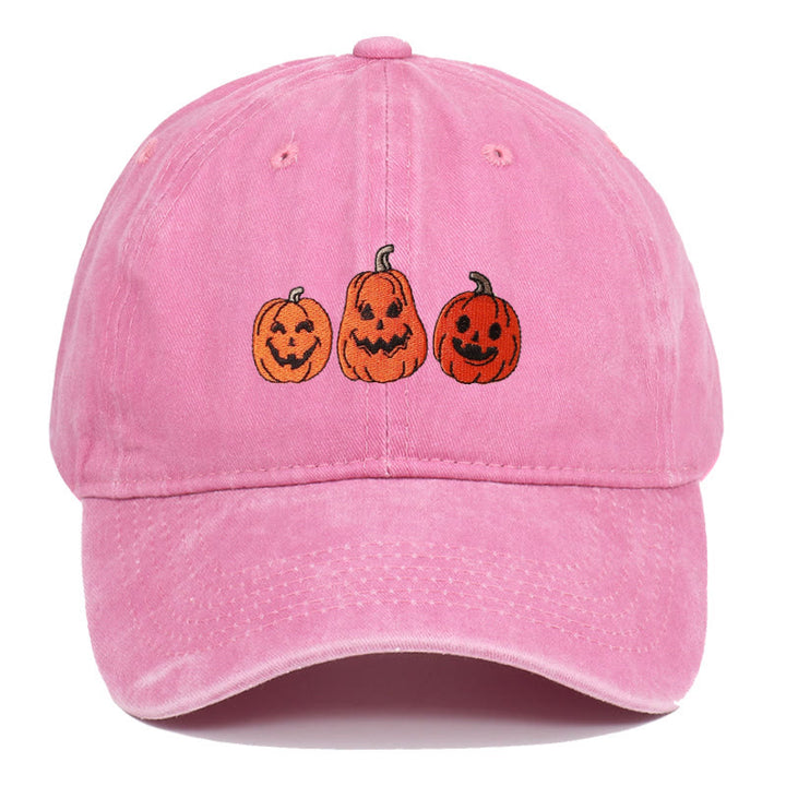 Halloween Three Pumpkins Embroidered Washed Baseball Cap Hat - Pink - Adjustable（22 7/8"-24 1/2"） - image 8