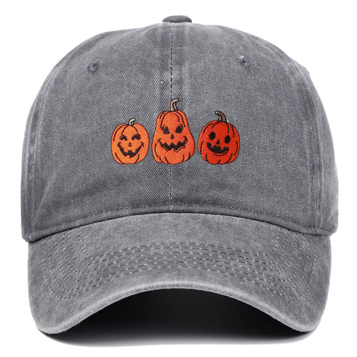 Halloween Three Pumpkins Embroidered Washed Baseball Cap Hat - Grey - Adjustable（22 7/8"-24 1/2"） - image 6