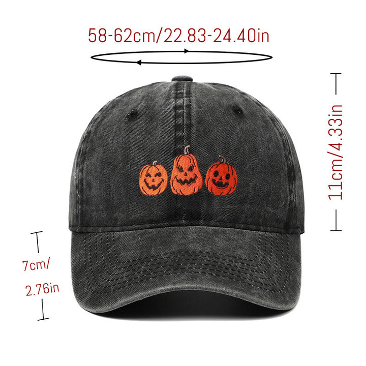 Halloween Three Pumpkins Embroidered Washed Baseball Cap Hat - image 3