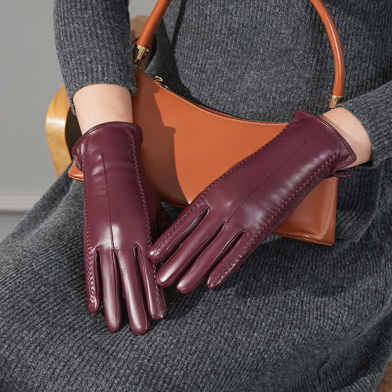 Women's Sheepskin Wrinkle Genuine Leather Leather Gloves - image 8