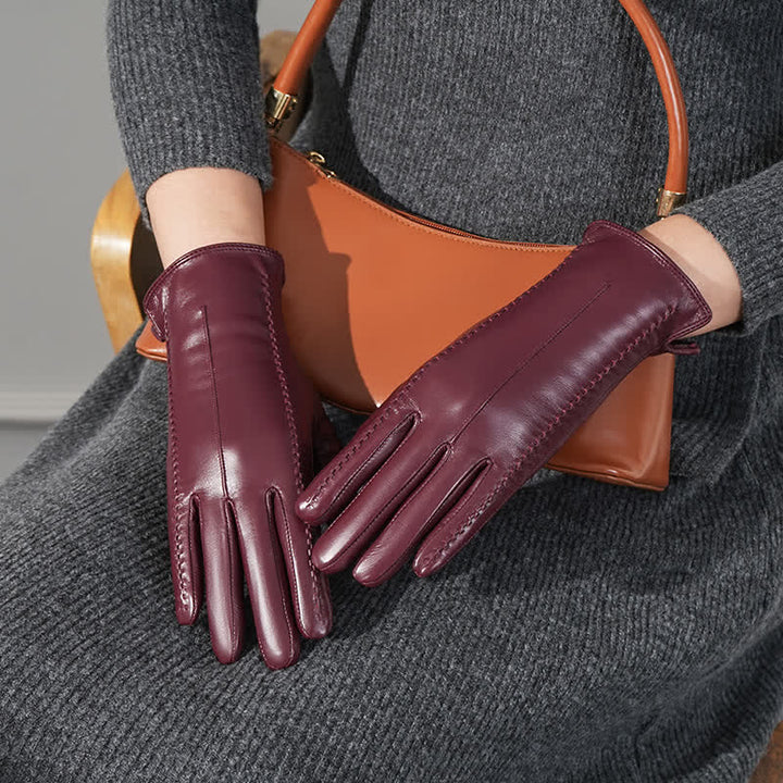 Women's Sheepskin Wrinkle Genuine Leather Leather Gloves - image 8