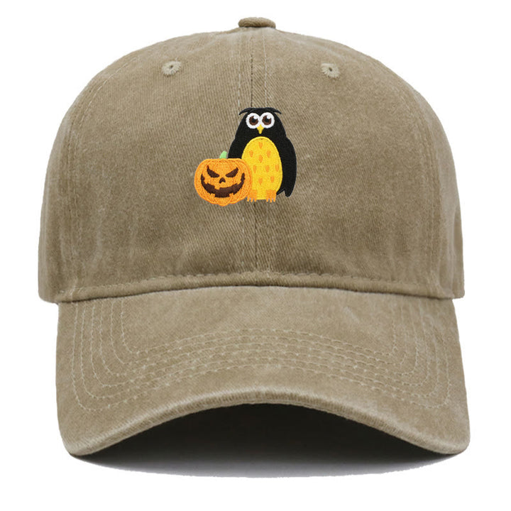 Halloween Pumpkin Owl Embroidered Baseball Cap Hat - Khaki - M（22"-22 7/8"） - image 5