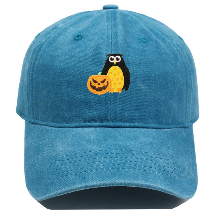 Halloween Pumpkin Owl Embroidered Baseball Cap Hat - Lake Blue - M（22"-22 7/8"） - image 11