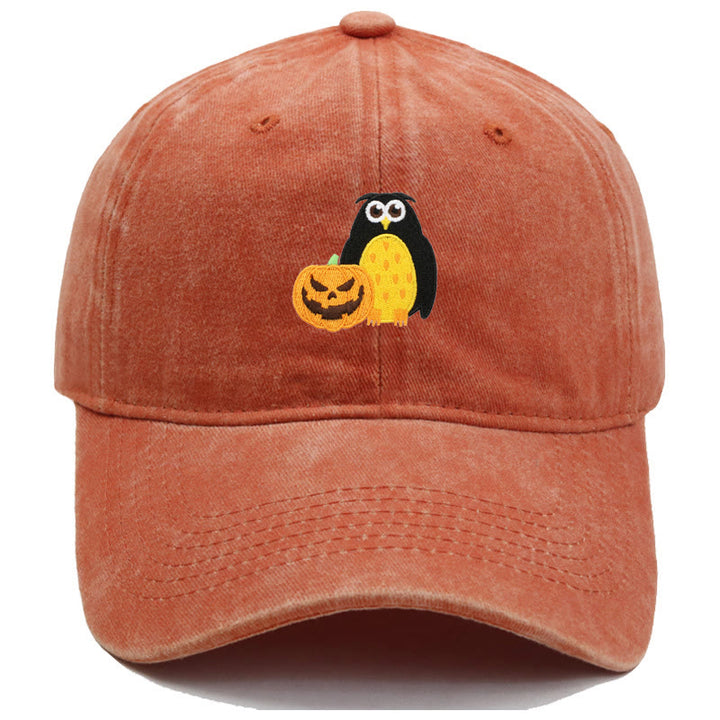 Halloween Pumpkin Owl Embroidered Baseball Cap Hat - Orange - M（22"-22 7/8"） - image 0