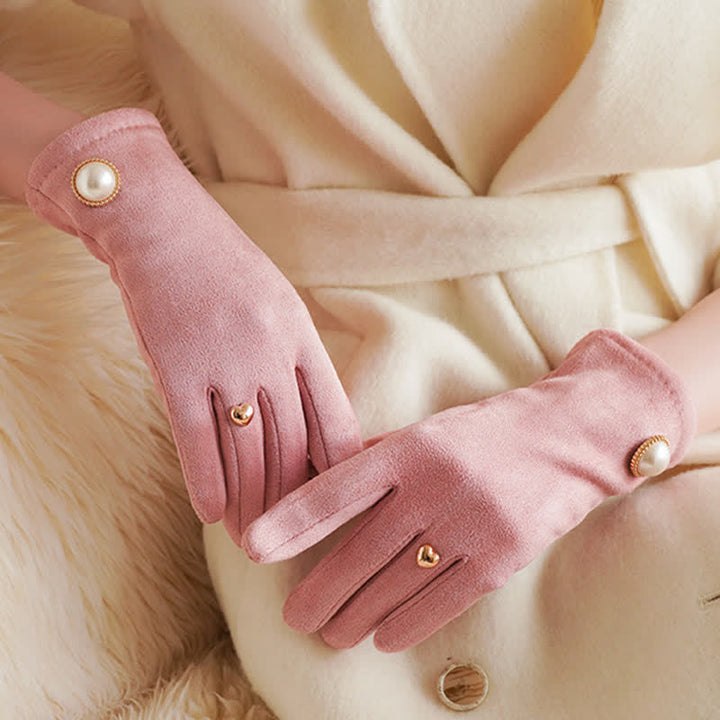 Women's Elegant Fuax Pearls Heart Design Gloves - Pink - image 6