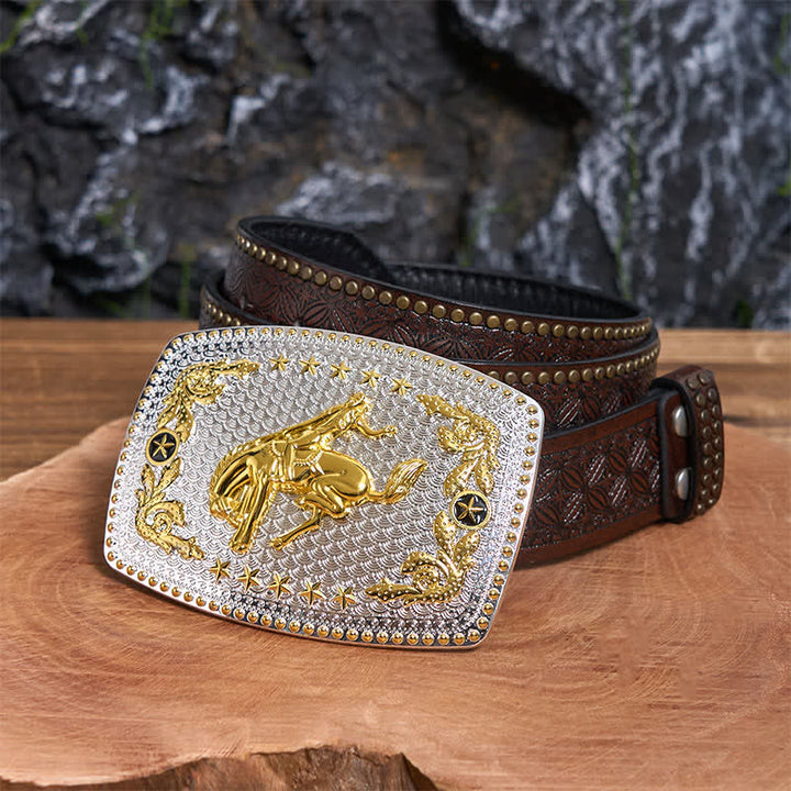 Rectangular DIY Two Tone Horse Riding Large Buckle Leather Belt - Horse Riding - Brown Rivet Belt - 42 - image 5