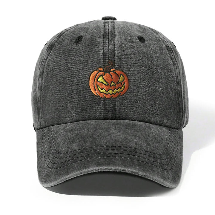 Halloween Pumpkin Head Embroidered Washed Baseball Cap Hat - Black - Adjustable（21 5/8"-22 7/8"） - image 0