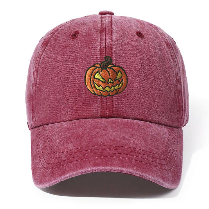 Halloween Pumpkin Head Embroidered Washed Baseball Cap Hat - Wine - Adjustable（21 5/8"-22 7/8"） - image 4